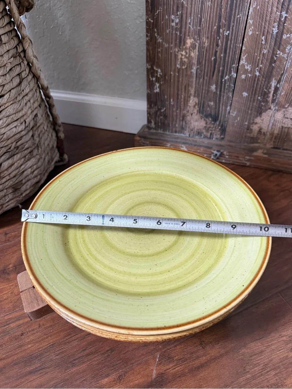 Set Of 3 Thomson Pottery  Amazon 10-5/8” Dinner Plates Green Swirl Brown Rim
